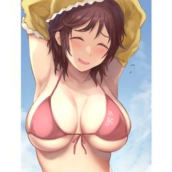 This is a pixiv picture whose title is 梨穂子「あ　あんまり見ないで…」.