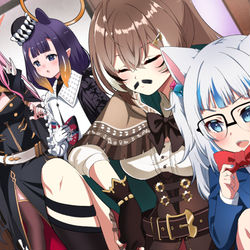 This is a pixiv picture whose title is Why does mumei sound like gura?.
