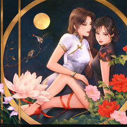 This is a pixiv picture whose title is 夢のように、幻想の月のように、花のように.