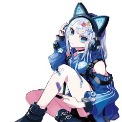 This is a pixiv picture whose title is 猫耳ヘッドホンガール.