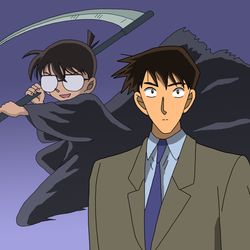 This is a pixiv picture whose title is 佐藤刑事が見た高木刑事の後ろの死神の幻.
