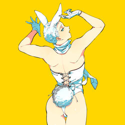 This is a pixiv picture whose title is 後ろから白バニーくん.