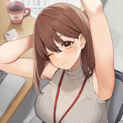 This is a pixiv picture whose title is 「ん〜、ちょっと休憩…」.