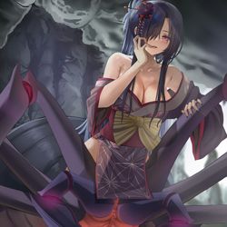 This is a pixiv picture whose title is 【仕事絵】蜘蛛女に欲情したら死ぬほど愛されてしまった.