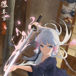 This is a pixiv picture whose title is 樱春雪·剑光.