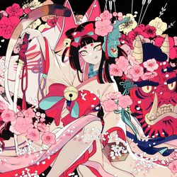 This is a pixiv picture whose title is 猫又の鬼退治.