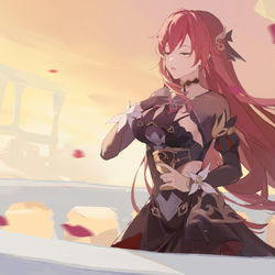 This is a pixiv picture whose title is 黄昏下的独唱.