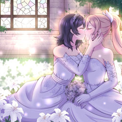 This is a pixiv picture whose title is Akari x Menou.