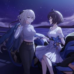 This is a pixiv picture whose title is 夜与星与海.