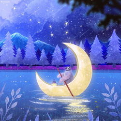 This is a pixiv picture whose title is Moon River.