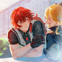 This is a pixiv picture whose title is Short sleeved Diluc!!!!!!!!.