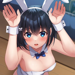 This is a pixiv picture whose title is 「両手を頭の横に？……こう？」.