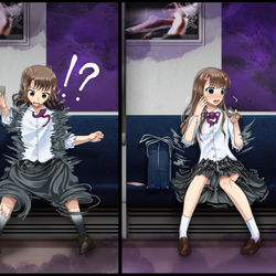 This is a pixiv picture whose title is 怪奇電車でJKに変えられるビジネスマンシークエンス.