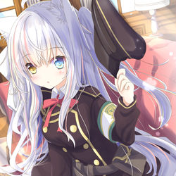 This is a pixiv picture whose title is 猫耳軍服ワンピちゃん.