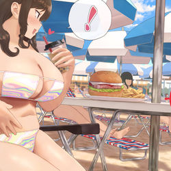 This is a pixiv picture whose title is ビーチで狙いを定めるビキニのお姉さん.