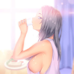 This is a pixiv picture whose title is 朝の牛乳.
