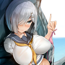 This is a pixiv picture whose title is 浜風に「パンツ頂戴！」って言ったら困惑しながらくれた.