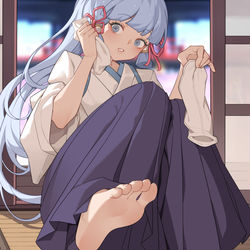 This is a pixiv picture whose title is 【神里绫华】对练结束（pv剑道服）.jpg.