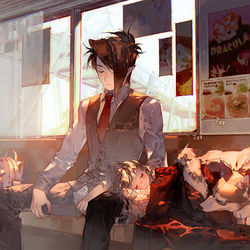 This is a pixiv picture whose title is 始発列車.