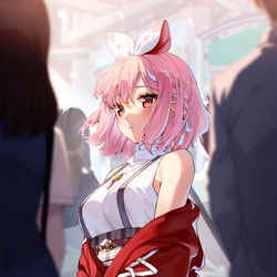 This is a pixiv picture whose title is 混んでいる駅にいる白いうさぎちゃん.