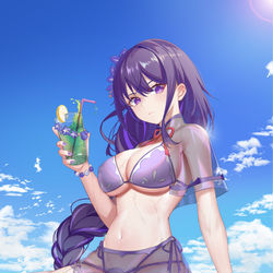 This is a pixiv picture whose title is 泳装雷電将軍.