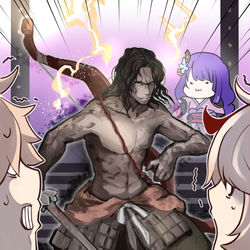 This is a pixiv picture whose title is 葦名を守った男、異世界転生し稲妻も守護ってしまう.