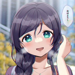 This is a pixiv picture whose title is 寝坊した朝に、東條先輩と会った.
