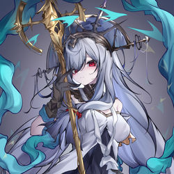 This is a pixiv picture whose title is 斯卡蒂大腿夹杖.