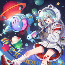 This is a pixiv picture whose title is カービィと宇宙旅行.