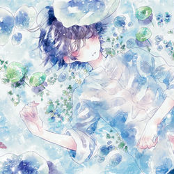 This is a pixiv picture whose title is 浮草と眠るひと.