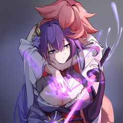 This is a pixiv picture whose title is 雷神和神子.