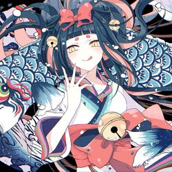 This is a pixiv picture whose title is 鯉のぼりと猫又娘.