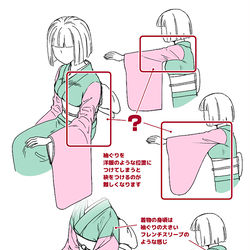 This is a pixiv picture whose title is 【着物を描いてみよう】袖とたもとの構造.