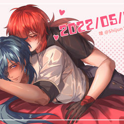 This is a pixiv picture whose title is 520红蓝男同贴贴.