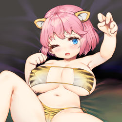 This is a pixiv picture whose title is ロリ巨乳虎柄ビキニちゃん.