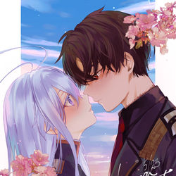 This is a pixiv picture whose title is キスする予定(？)のキスの日らくがき.
