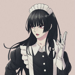 This is a pixiv picture whose title is メイド服の姫カットお兄さん.