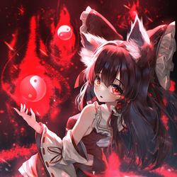 This is a pixiv picture whose title is 狐霊夢.