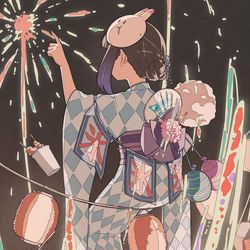 This is a pixiv picture whose title is 夏の花火特等席.