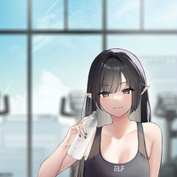 This is a pixiv picture whose title is 黒髪エルフちゃん.