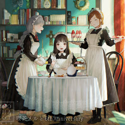 This is a pixiv picture whose title is メイドさん達のアフタヌーンティー☕️🍰.