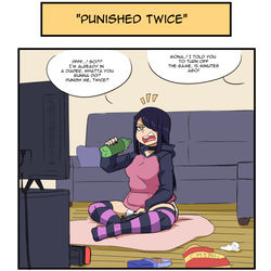 This is a pixiv picture whose title is Punished Twice 2 koma comic.