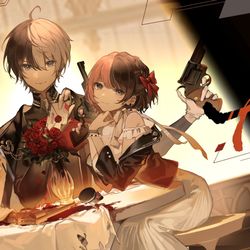 This is a pixiv picture whose title is 黒と薔薇と運命(さだめ)のチーム.
