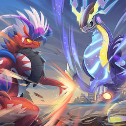 This is a pixiv picture whose title is コライドン VS ミライドン.