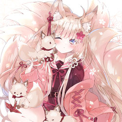 This is a pixiv picture whose title is もふもふ女子高生🦊.