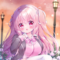 This is a pixiv picture whose title is 『先輩待ってましたよ～♡』.
