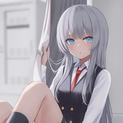This is a pixiv picture whose title is 白髪JK.