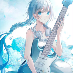 This is a pixiv picture whose title is 紫陽花とギター.