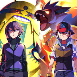 This is a pixiv picture whose title is 【ポケモン】サトシ対シンジ！！.