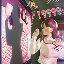 This is a pixiv picture whose title is 社内プレゼンで動画を間違えたOLお姉さん.